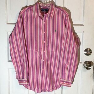 Ralph Lauren Men's Pink Striped Long Sleeve Shirt
